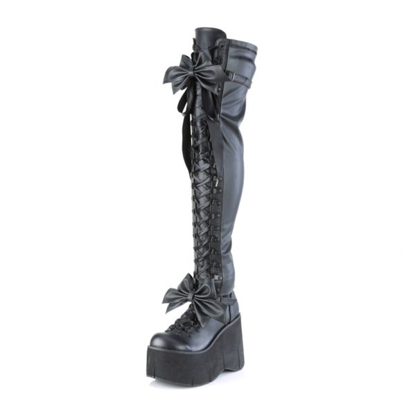 Stretch Black Matte Platform Thigh Boots Goth Punk Rock Rave Kera 303 - Picture 8 of 12